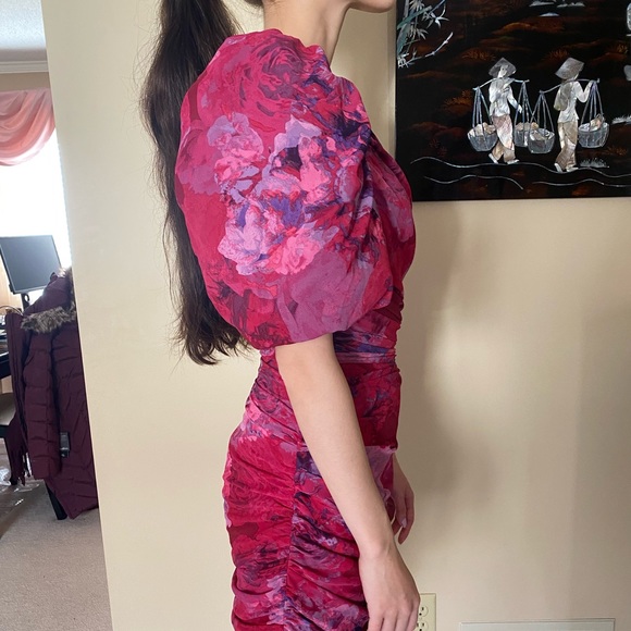 NWT Chi Chi London Pink Floral One Shoulder Mini Dress US 2 / UK 6 - Picture 4 of 5